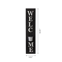 Glitzhome® 42" Wooden Black Welcome Porch Sign with Metal Planter