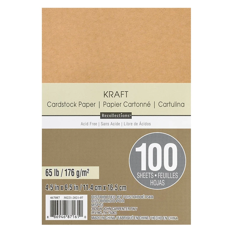 12 Packs: 100 ct. (1200 total) Kraft 4.5" x 6.5" Cardstock Paper by Recollections™