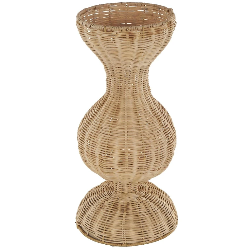 16.25" Brown Rattan Hourglass Vase with Dome Base