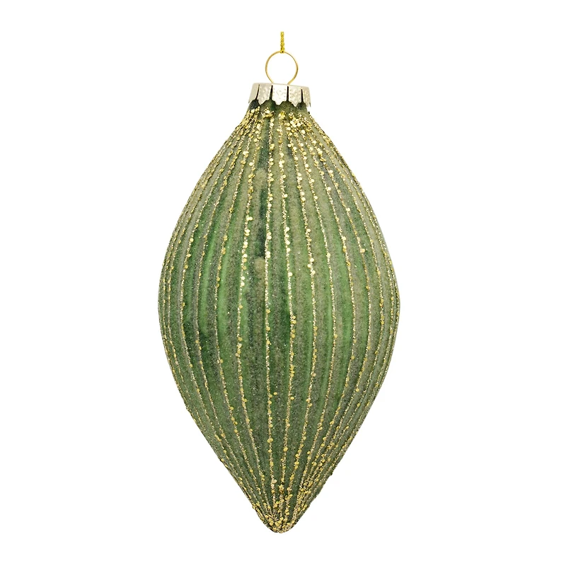 6ct. Green & Gold Stripes Glass Ornament Set