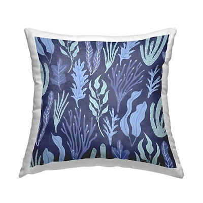 Stupell Industries Blue Nautical Mixed Coral Plants Pattern Throw Pillow, 18" x 18"