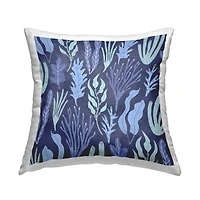 Stupell Industries Blue Nautical Mixed Coral Plants Pattern Throw Pillow, 18" x 18"
