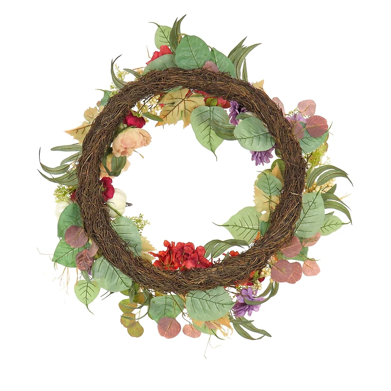 30" Harvest Serenity Mixed Flower & Pumpkin Wreath
