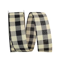 JAM Paper 2.5" x 50yd. Cream and Black Country Buffalo Gingham Large Wired Edge Ribbon