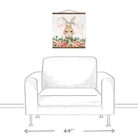 Happy Hippity Hop Bunny Teak Hanging Canvas