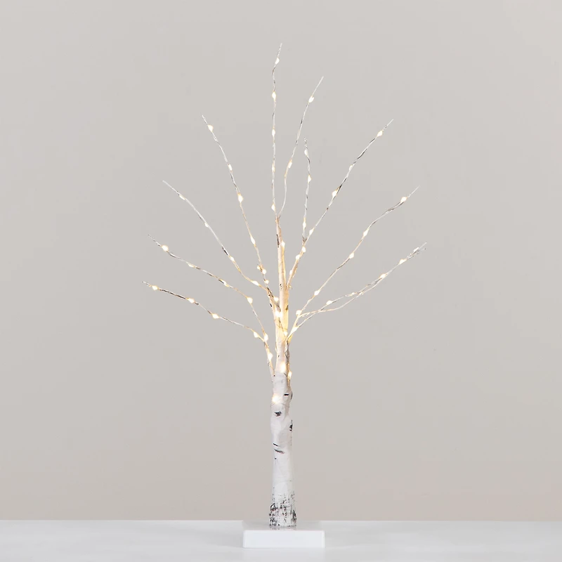 2ft. Pre-Lit White Birch Artificial Christmas Tree, Warm White LED Lights