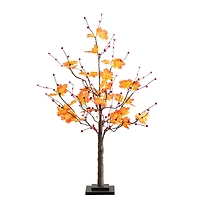 3ft. Pre-Lit Autumn Maple Artificial Fall Tree with Berries and 36 Warm White LED Lights