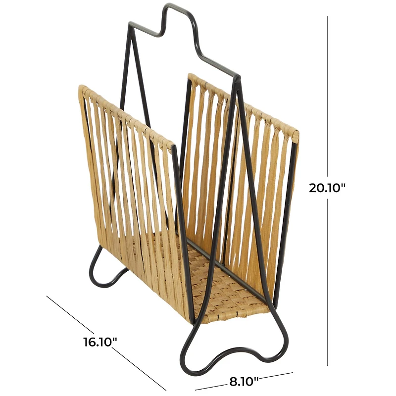 Light Brown Plastic Rattan Handmade Single Slot Magazine Holder with Black Stand 16" x 8" x 20"