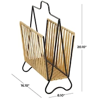Light Brown Plastic Rattan Handmade Single Slot Magazine Holder with Black Stand 16" x 8" x 20"