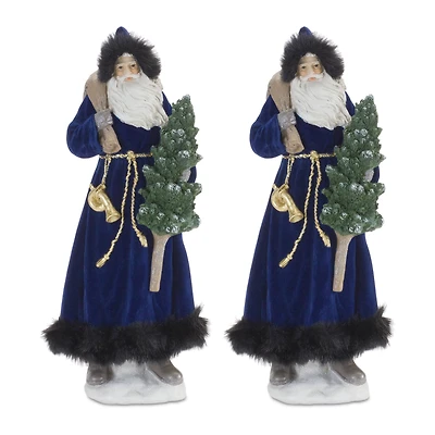 15" Hooded Santa with Frosted Pine Tree Figurines, 2ct.