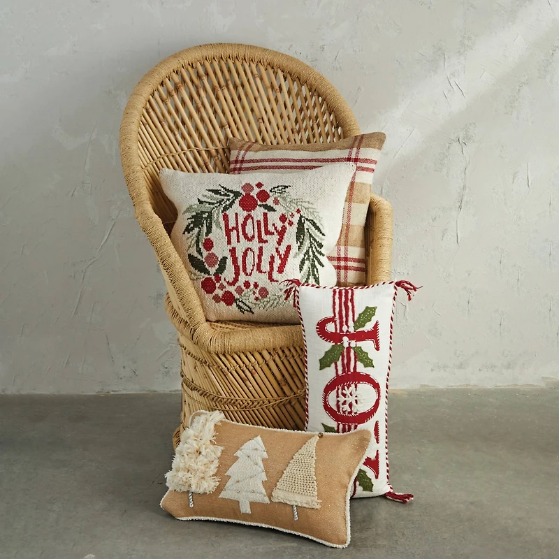 Hello Honey® Red, Cream & Tan Plaid Square Recycled Chenille & Cotton Pillow