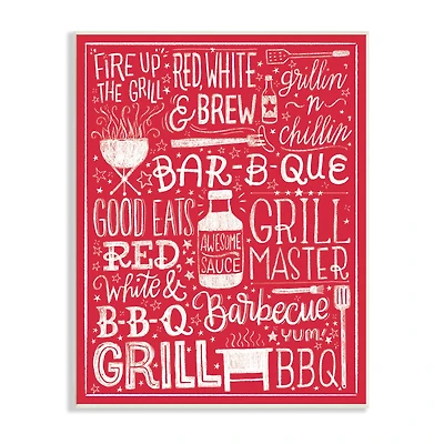 Stupell Industries Fire Up Grill Summer BBQ Phrases Red White,13 x 19