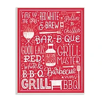 Stupell Industries Fire Up Grill Summer BBQ Phrases Red White,13 x 19