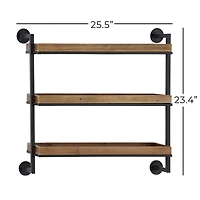 Brown Metal and Wood Industrial Wall Shelves, 7" x 26" x 23"
