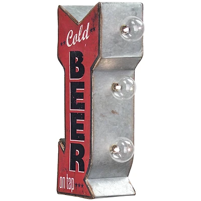 Cold Beer On Tap Vintage Mini Metal LED Marquee Arrow Wall Sign