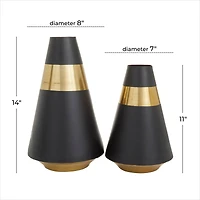 Black Metal Modern Vase, Set of 2" 14", 11"