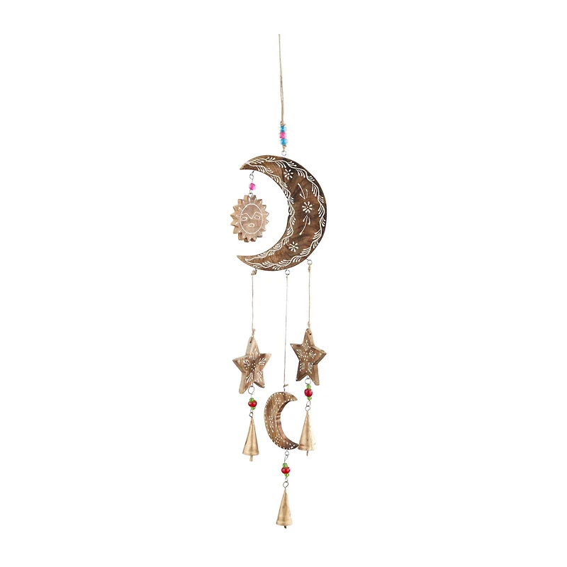 Gold Mango Wood Eclectic Style Windchime, 7" x 1" x 27"