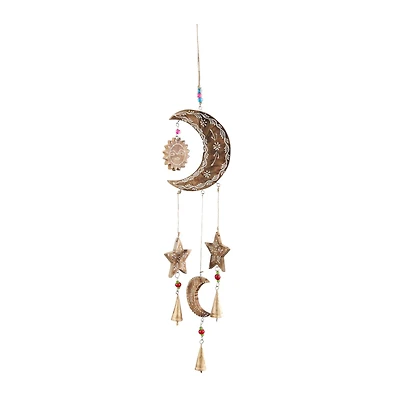 Gold Mango Wood Eclectic Style Windchime, 7" x 1" x 27"