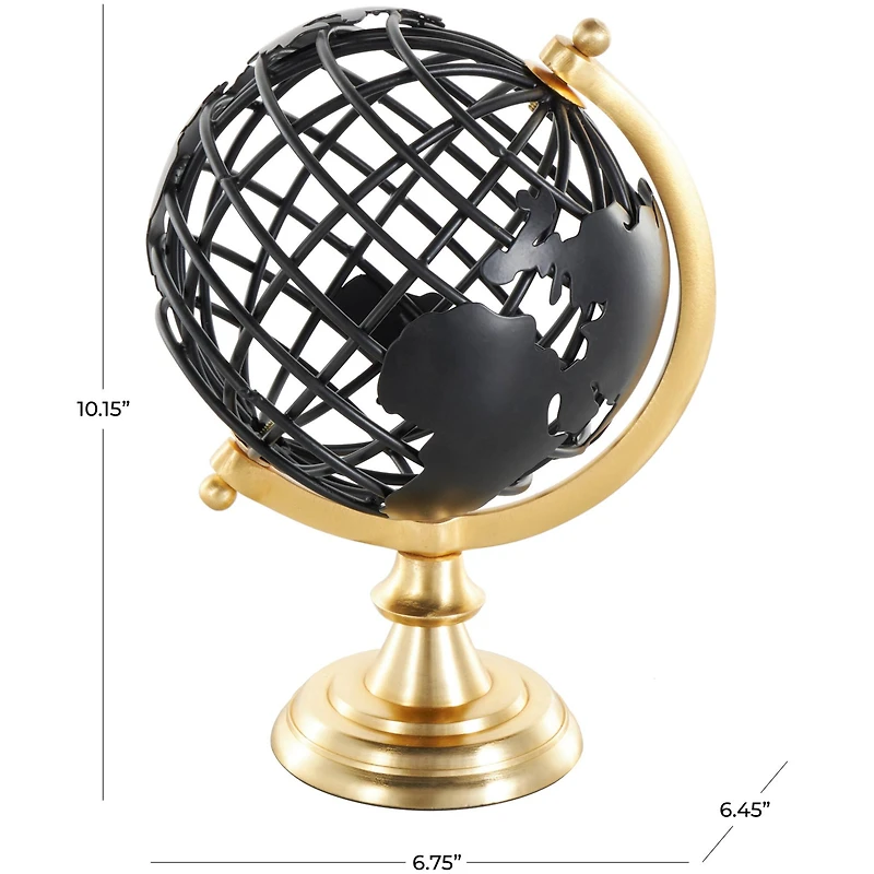 Black Aluminum Metal Open Framed World Educational & Geographic Earth Globe with Wire Exterior & Gold Base