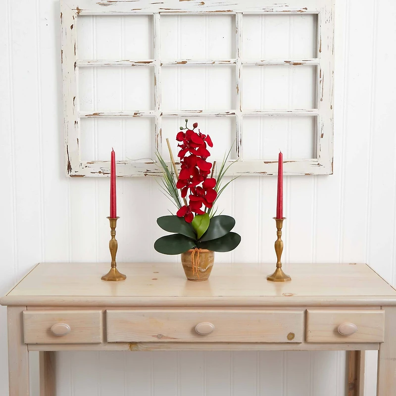 21" Red Orchid Silk Arrangement in Ceramic Vase