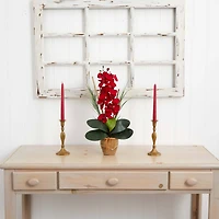 21" Red Orchid Silk Arrangement in Ceramic Vase