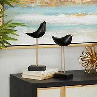 Black Wood Traditional Bird Sculpture, Set of 2" 13", 11"