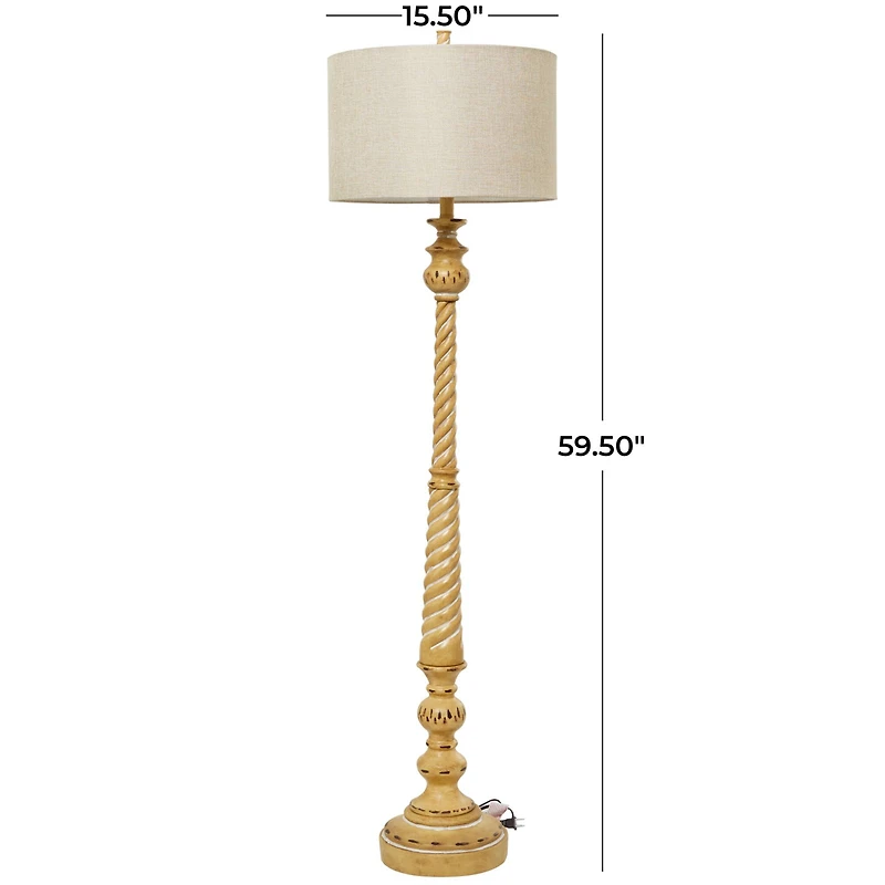 Brown Polystone Turned Style Floor Lamp with Drum Shade 16" x 16" x 60"