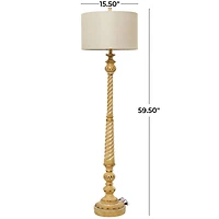 Brown Polystone Turned Style Floor Lamp with Drum Shade 16" x 16" x 60"