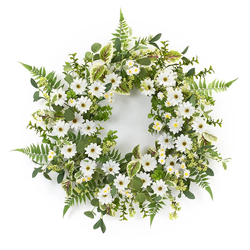 22.5" Mixed Fern & Daisy Floral Wreath