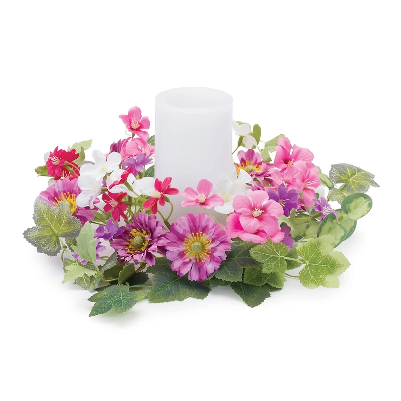 11.5" Pink Mixed Daisy Floral Candle Ring