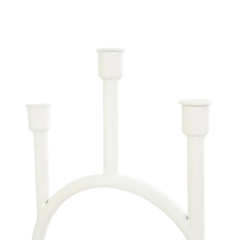 Black & White Metal Abstract Circular Ring Candle Holder with Wooden Cone Bases Set