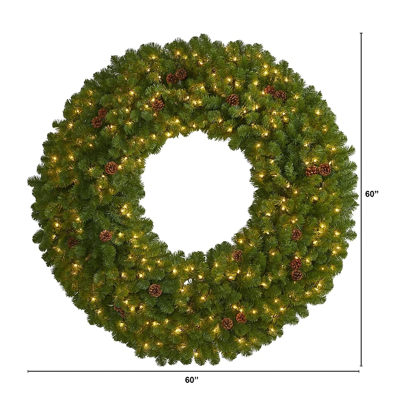 5ft. Pre-Lit Pine & Pinecone Artificial Christmas Wreath