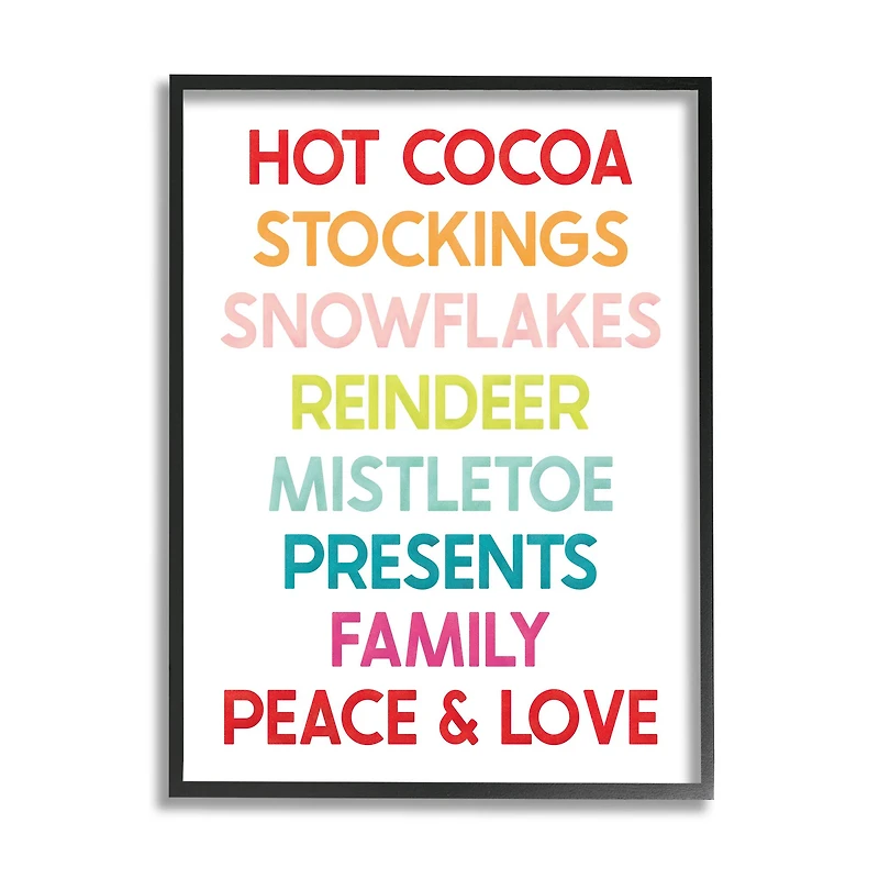 Stupell Industries Peace & Love Rainbow Christmas List Framed Giclee Art
