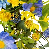 24" Yellow & Blue Daisy & Cosmos Floral Spring Wreath