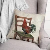 18" Rooster on a Chair Indoor/Outdoor Pillow