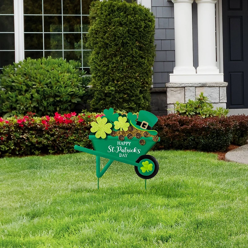 Glitzhome® 24" St. Patrick's Metal Shamrocks Wagon Yard Stake