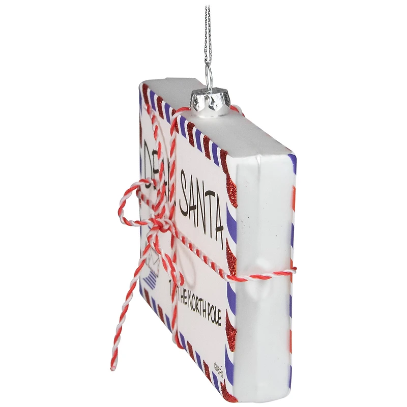 Envelope USPS "Dear Santa" with Stripes Glass Christmas Ornament - 3.5" - Red