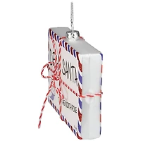 Envelope USPS "Dear Santa" with Stripes Glass Christmas Ornament - 3.5" - Red