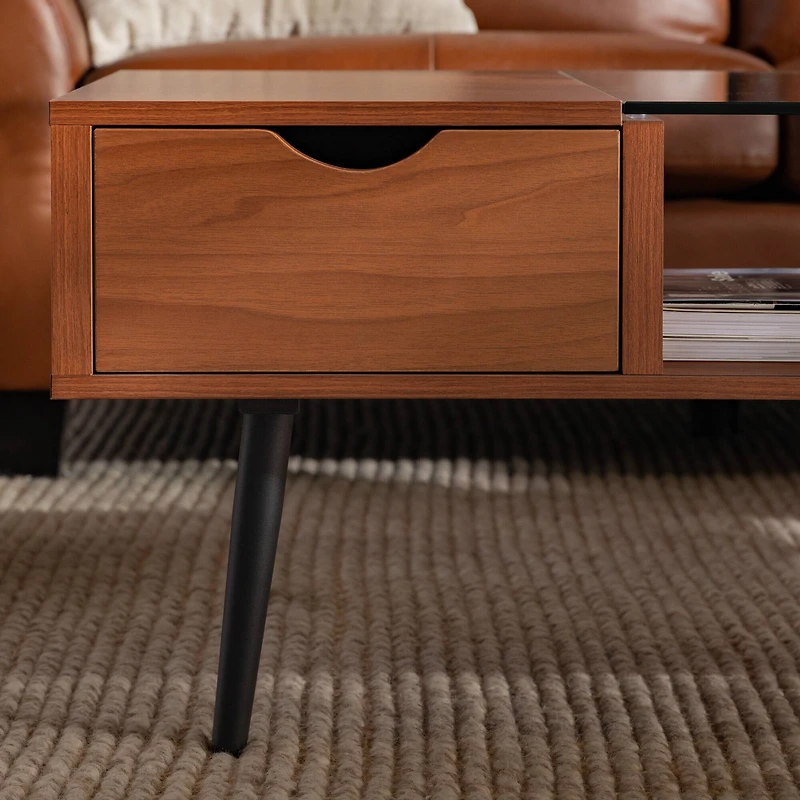 Acorn Mid Century Modern Wood and Glass Coffee Table