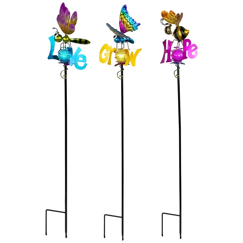 3ft. Solar Lighted Grow, Love, & Hope Outdoor Garden Stakes