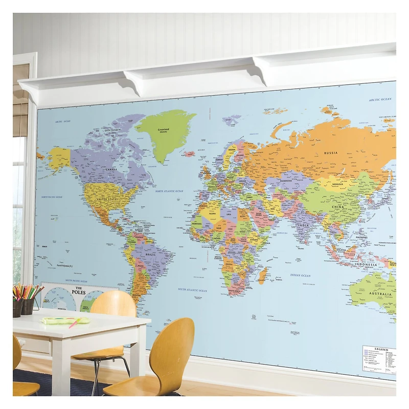 RoomMates Blue & Green World Map Educational Mural Peel & Stick Wallpaper