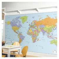 RoomMates Blue & Green World Map Educational Mural Peel & Stick Wallpaper