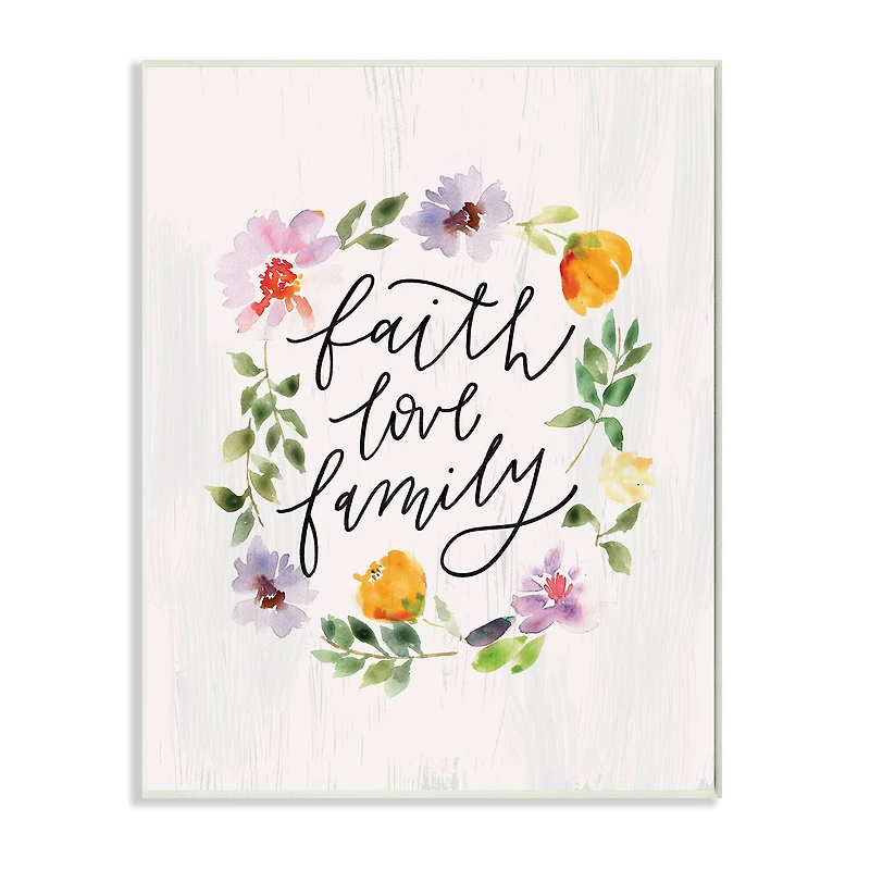 Stupell Industries Faith Love Family Quote Traditional Floral Wreath Wall Plaque