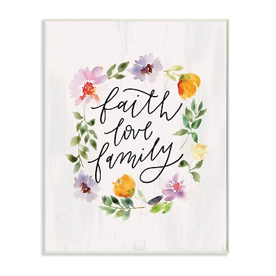 Stupell Industries Faith Love Family Quote Traditional Floral Wreath Wall Plaque