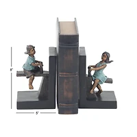 8" Brown Polystone Playing Children Bookends