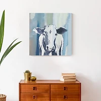Navy Cow Sketch 20" x 20" Canvas Wall Art
