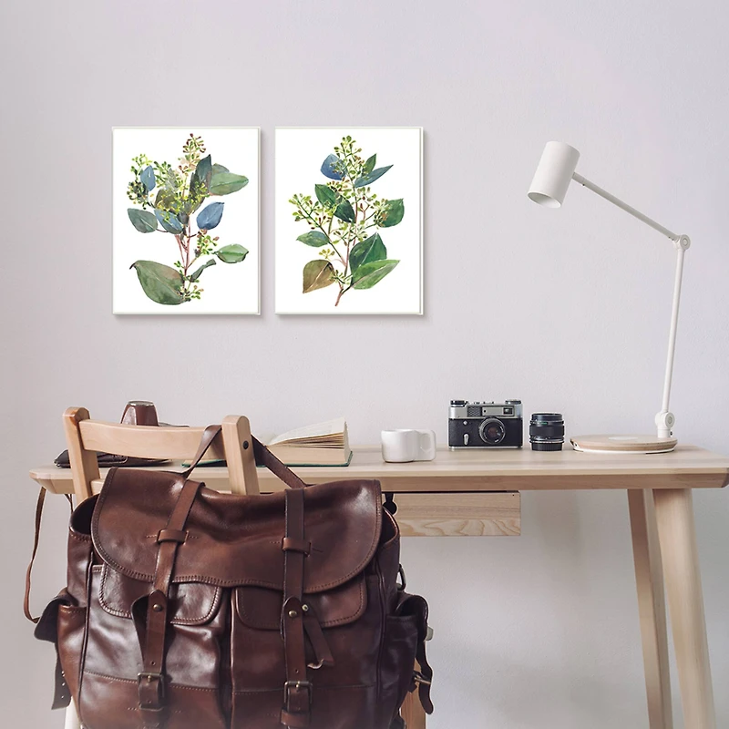 Stupell Industries Soft Eucalyptus Plant Blue Green Ombre Leaves Framed Wall Art