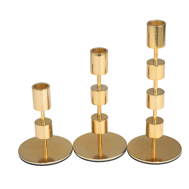 Gold Aluminum Floating Block Abstract Candle Holder with Rounded Base Set