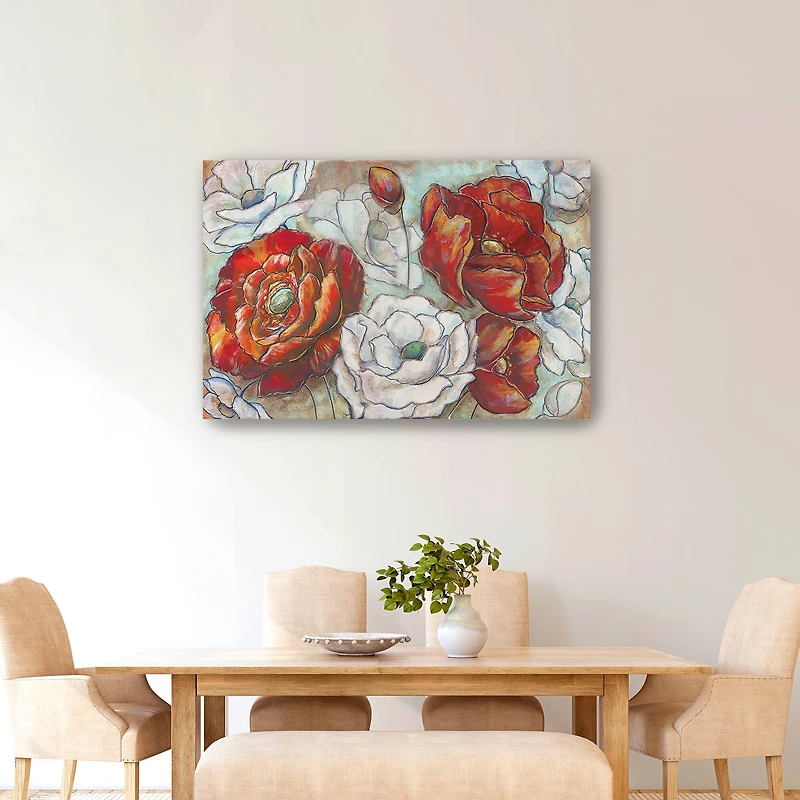 Red And White Poppies Landscape Canvas Giclee