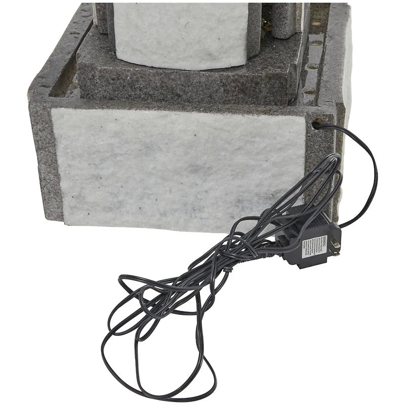 34.5" Light Gray Fiberglass 2-Tier Geometric Fountain with LED Light